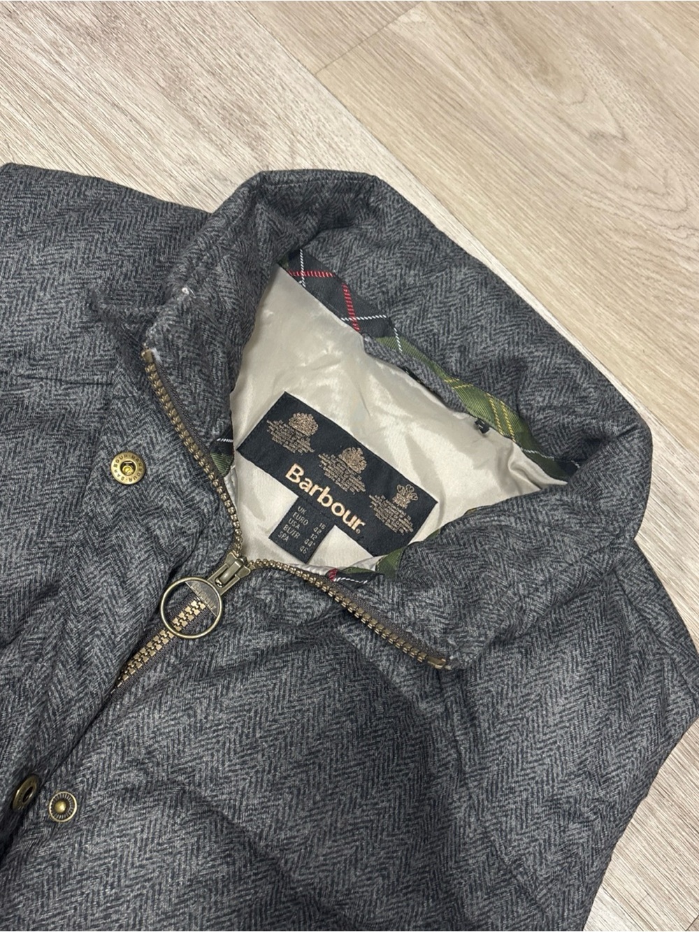Barbour Women Size 12 Meadow Gilet in the Taupe Herringbone Gray